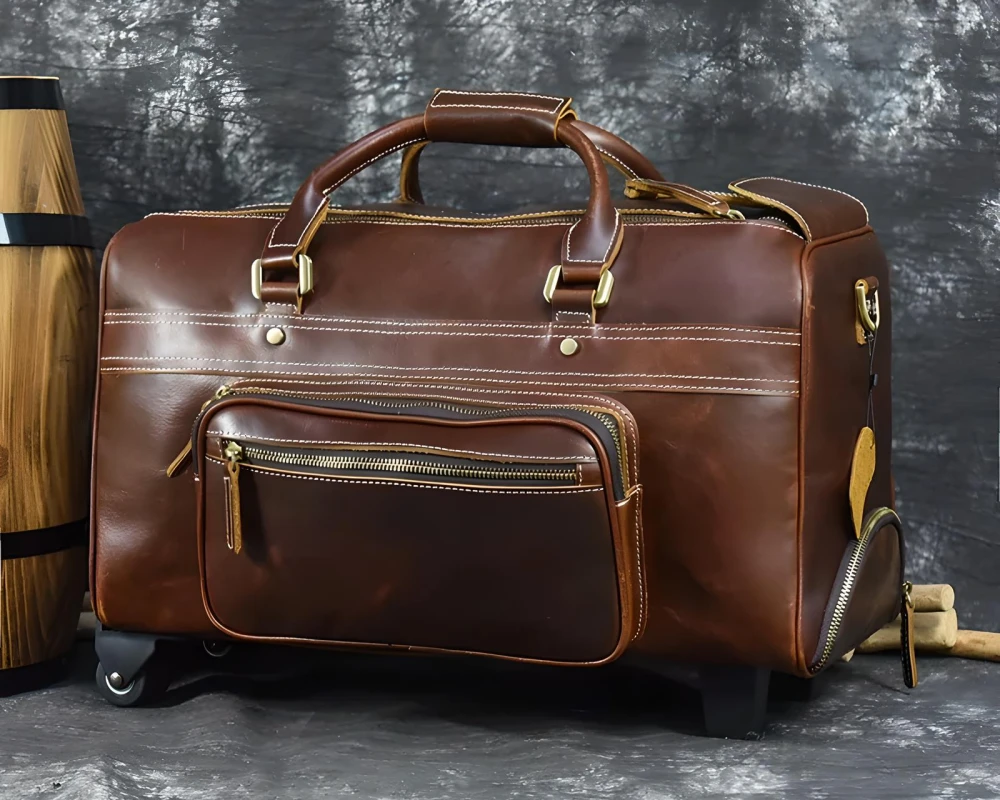 black leather carry on bag